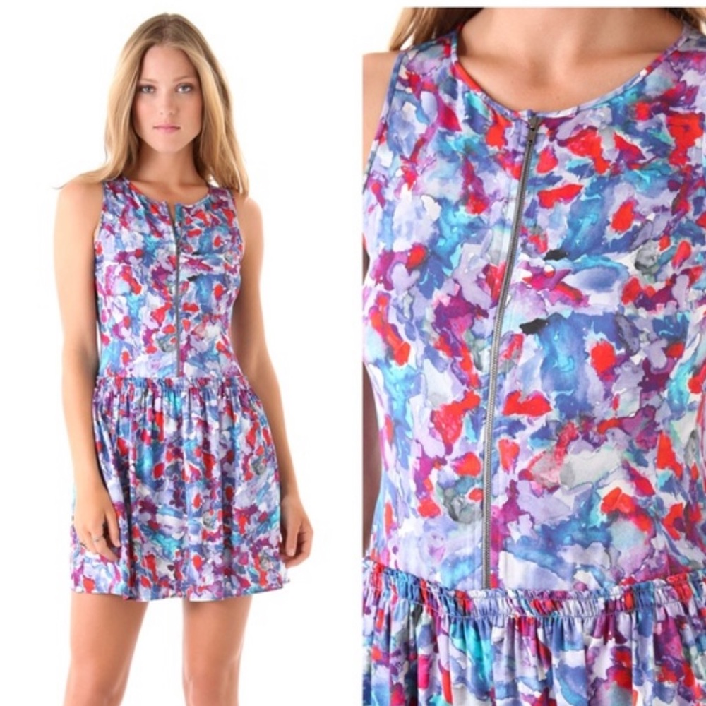 Theory- Achi Perplexing Watercolor Silk Dress
